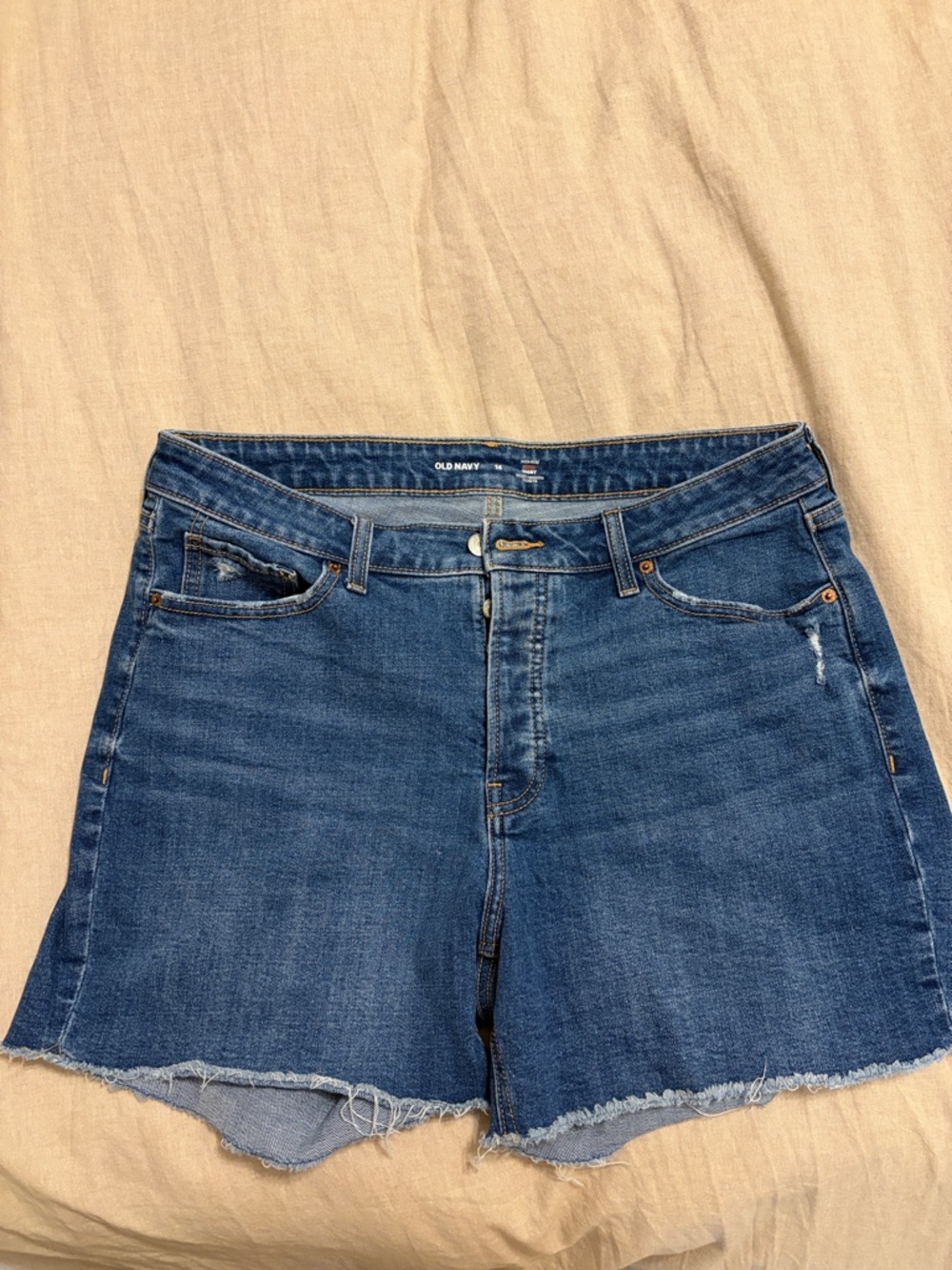 Old Navy Dark Blue High-Rise Cutoff Denim Shorts button fly size 14, new